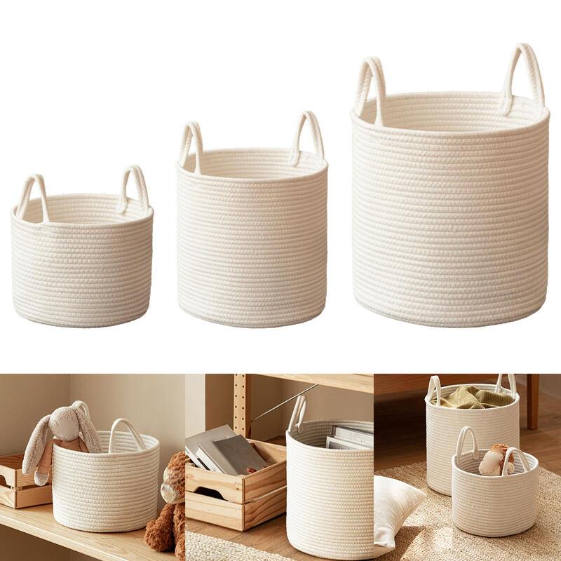 Simple Woven Rope Laundry Clothes per Storage Basket with Easy Carry Handles Soft Blanket Holder Bin for Apartments Living Room 8