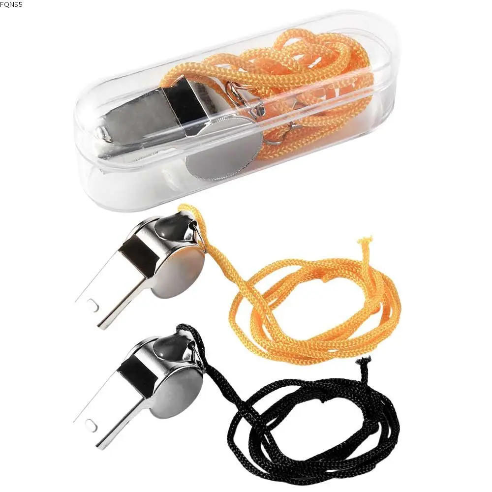 FQN55 Football Loud Metal Whistle With Rope Strong Referee Whistles Smooth Sport Whistle Lifeguards