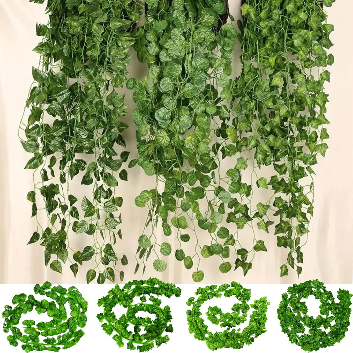 Cây nhân tạo 2M Xanh Lá , vòng hoa lá thường xuân, dây leo treo, cây xanh ngoài trời, trang trí tường, DIY, vòng hoa giả, lá, trang trí tiệc tại nhà