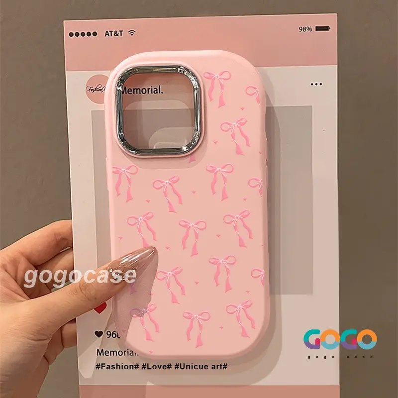 Case untuk iPhone11 pro max plus 15 14 Plus XR 13 12 PRO 7 6 8 7+ 6+ 8+ Xs Max Cangkang lunak silikon pola busur kecil berwarna merah muda manis 08635 0