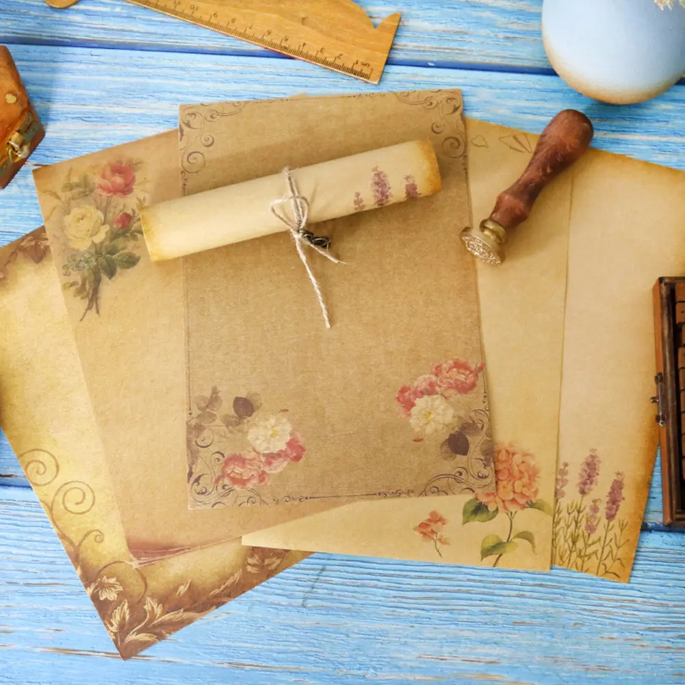 8sheets/pack Vintage Letter Papers Retro Romantic Kraft Brown Papers Writing Papers Scrapbooking Collection Papers #425976
