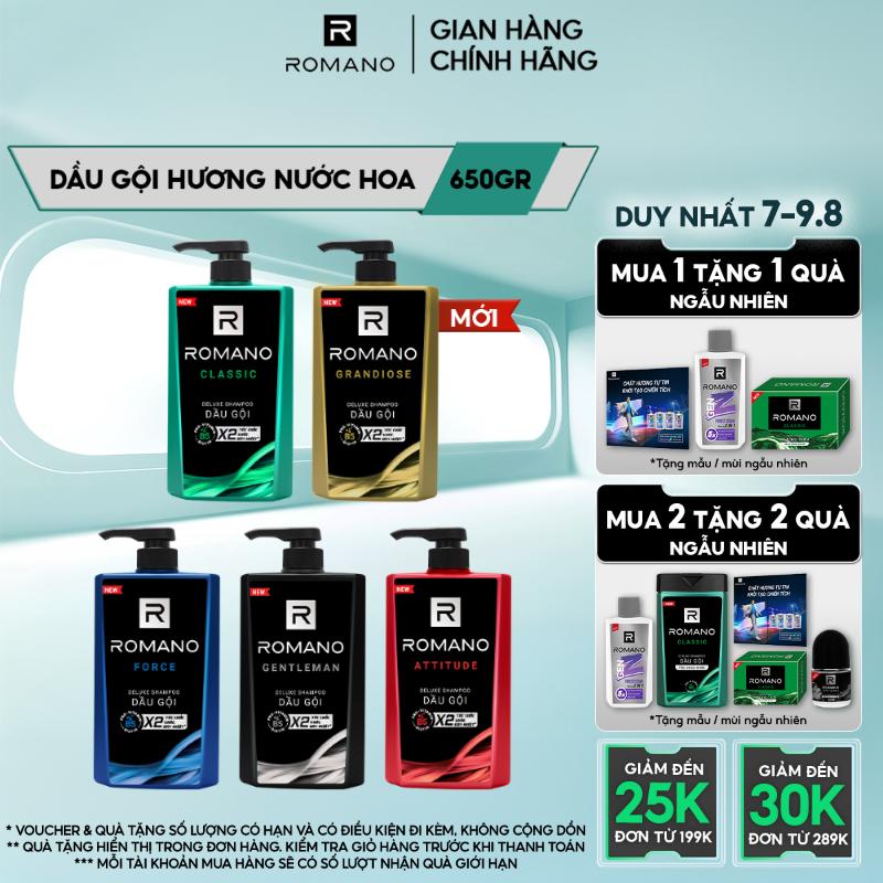 Dầu gội Dưỡng Tóc cho nam Romano hương nước hoa Classic/ Force/ Attitude/ Gentleman/Grandiose 650g/chai - 5 mùi hương có sẵn