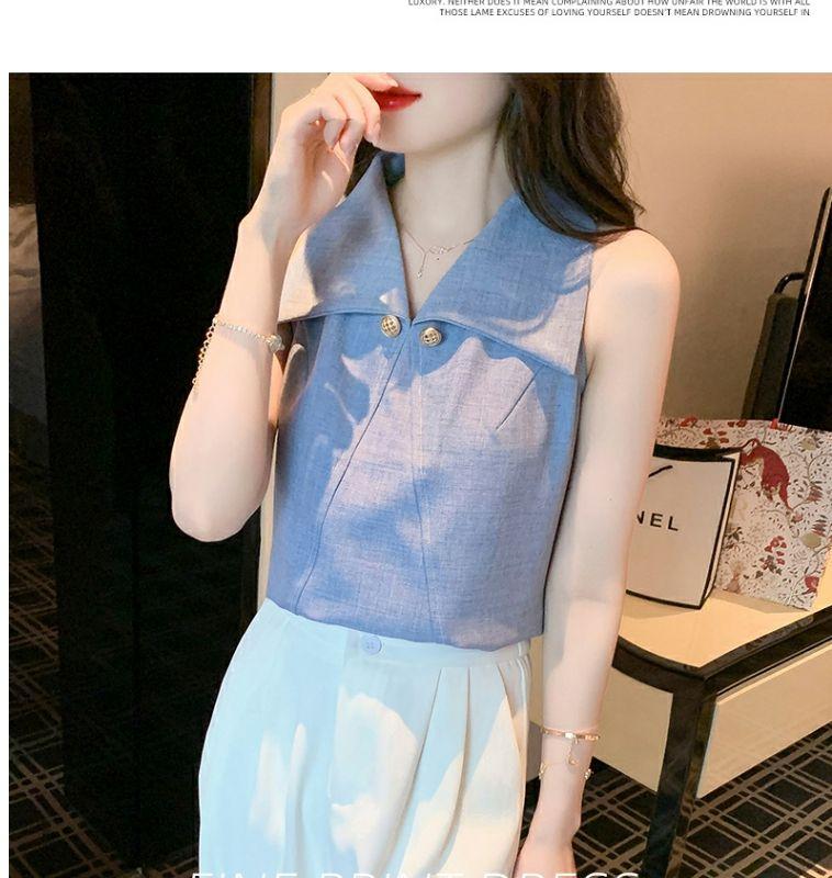 Product Introduction of Áo Sơ Mi Nữ, Trễ Vai Và Không Tay, Cao Cấp, Có Ve Áo, Phong Cách Nữ Thần, Sang Trọng Và Sang Trọng, Thích Hợp Cho Mùa Hè, Áo Phối Kiểu 2024 5