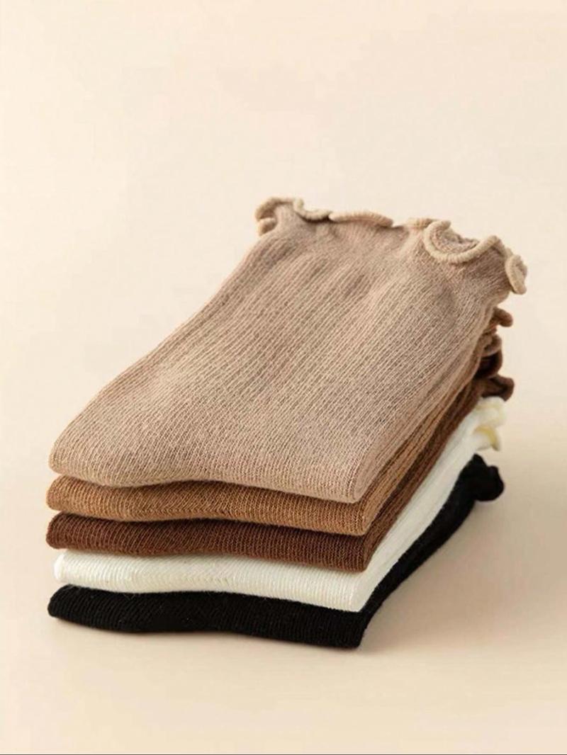 Product Introduction of Solid Color Ruffle Trim Ankle Socks, 20 Pairs Comfy Breathable Socks for Girls, Multipack Knit Socks for All Seasons 2