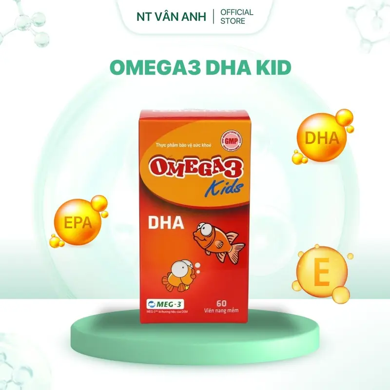 Viên dầu cá Omega 3 + DHA + EPA Kid cho bé Meracine hỗ trợ tăng cường thị lực, tim mạch và phát triển não bộ (Hộp 60 viên) - Nhà Thuốc Vân Anh TB 0