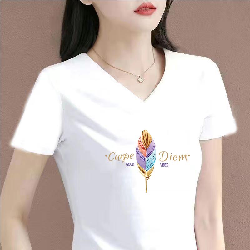 Stylish Black and White V-neck T-shirt for Women 0