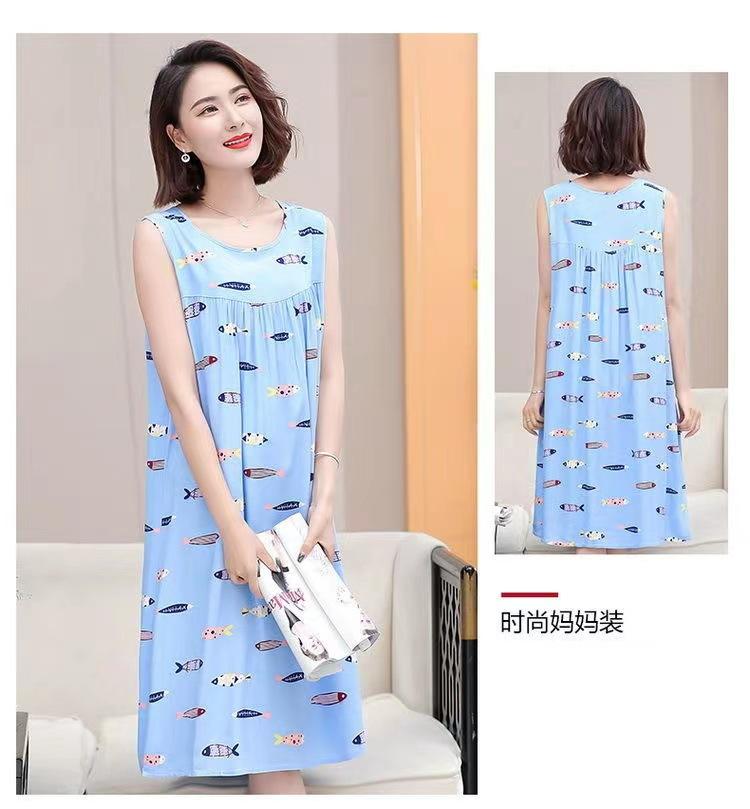 Product Introduction of Nightdress women's summer plus size sleeveless cotton silk mid-length artificial loose dress middle-aged elderly home pajamas 10
