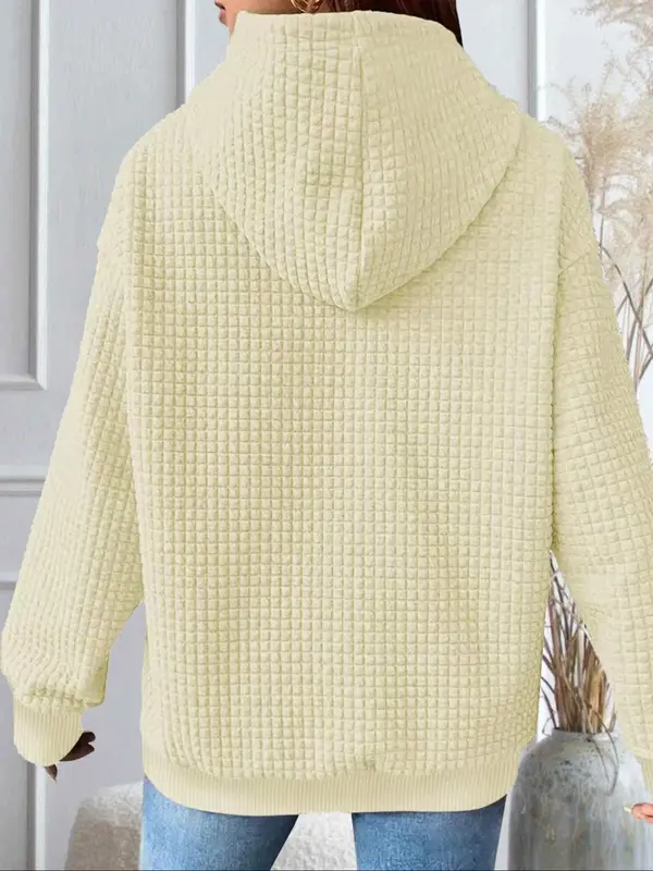 Women's Random Waffle Print Hoodie, Casual Long Sleeve Hooded Sweatshirt for Spring & Fall, Fashion Women's Top for Daily Wear 7