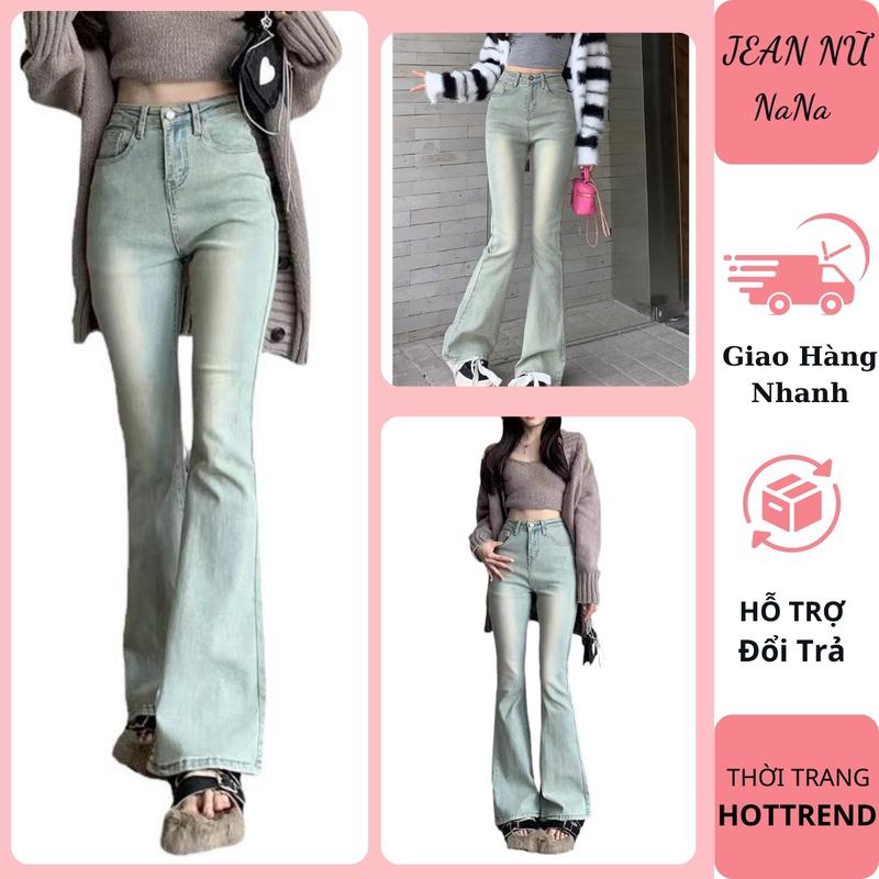 Quần jean bò nữ ống loe lưng cao màu xanh bạc co giãn hàng loại 1 hottrend 2024 Pants Women