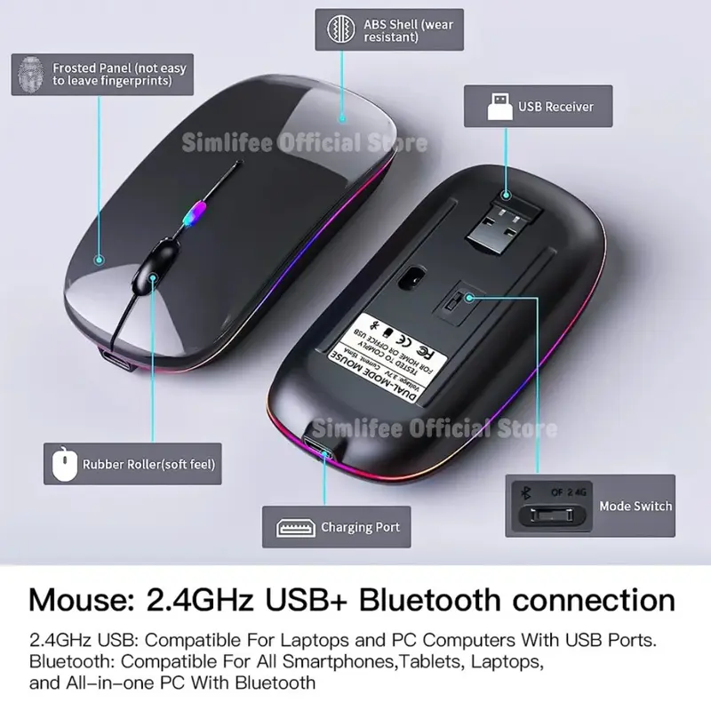 10 Inch Backlit Backlight Wireless Keyboard and Mouse Bluetooth LED Colorful For iPad Laptop Android Iphone 4