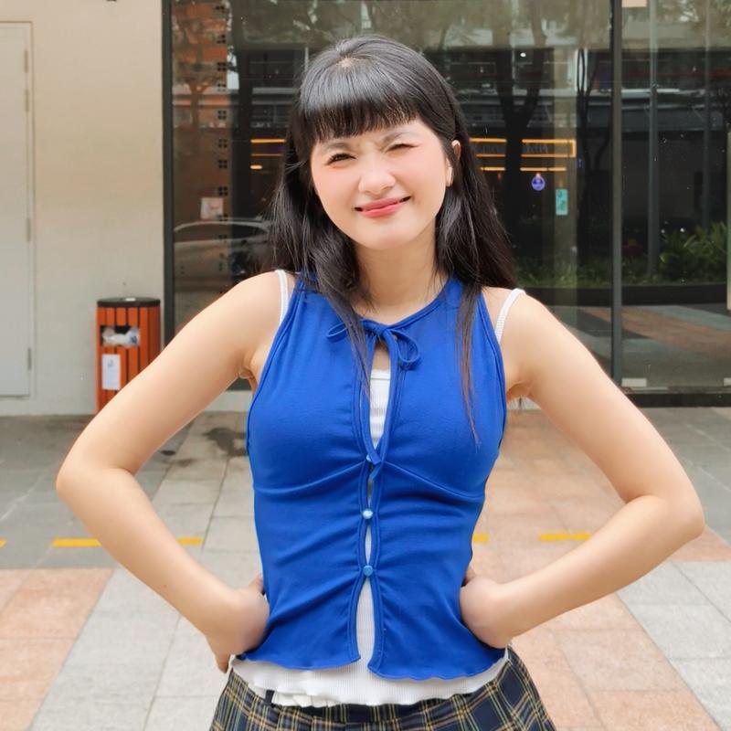 Navy Top - Áo thun thiết kế nữ khoét ngực đã gồm áo bên trong phối nơ cho nữ Women