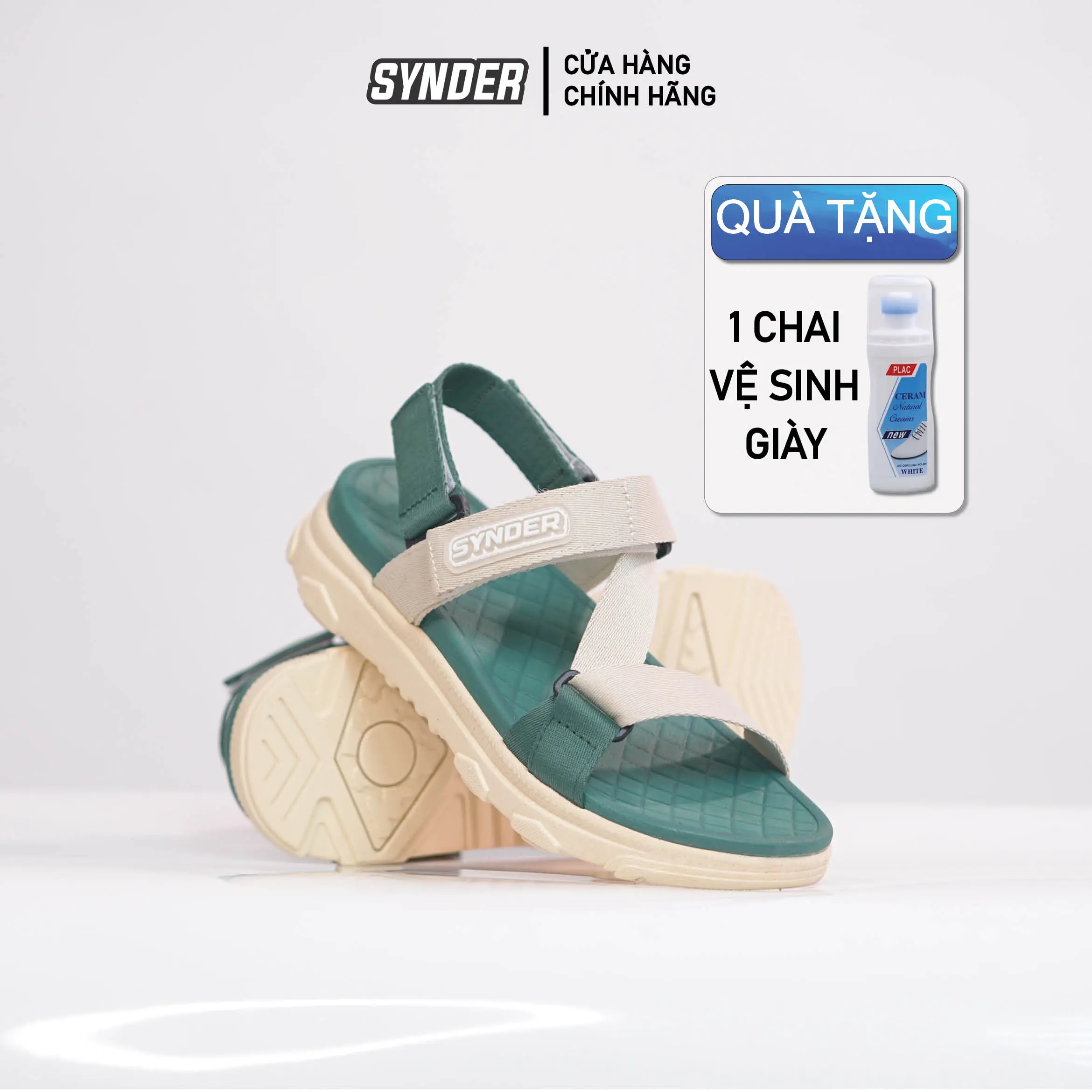 Dép Sandal Nam Nữ SYNDER SD1 - Dép đẹp, nhẹ, thoáng mát [Be Rêu, Size 36-44, Tặng chai vệ sinh]