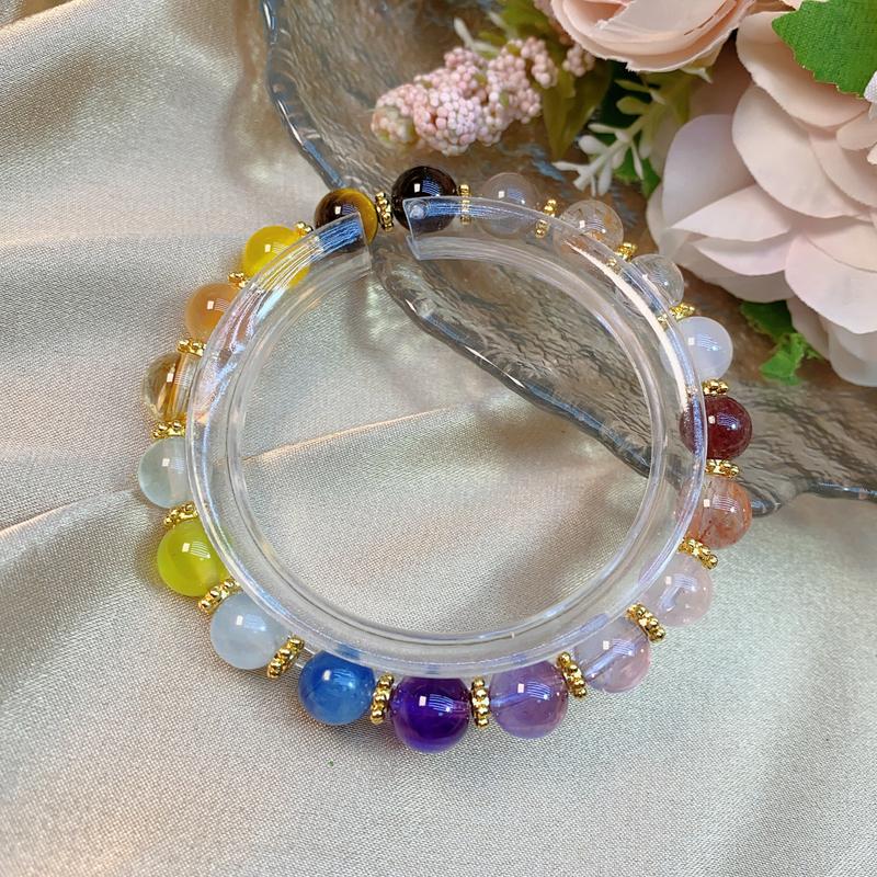Product Introduction of Natural Crystal Bracelet Black Gold Super Yellow Tiger Eye Stone Bracelet Aquamarine Fashionable Lady's Wristlet 0