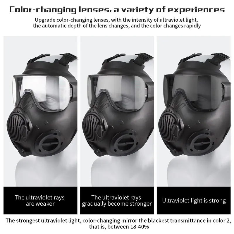 Full Face Mask, Face Cover with Ventilation Holes & Adjustable Strap & Sponge Nose Pad & Color-changing PC Reinforced Lens, Real-life CS Tactical Equipment 4