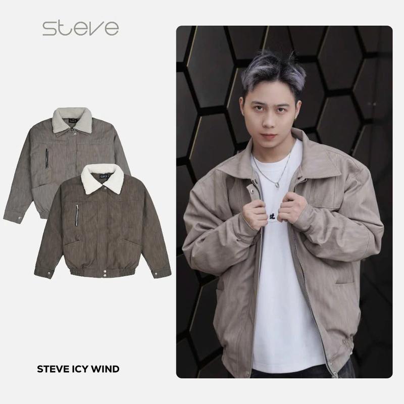 Áo khoác Da STEVE ICY WIND Cổ Lông Kiểu Dáng Trẻ Trung Cho Mùa Đông Ấm Áp Nam Menswear