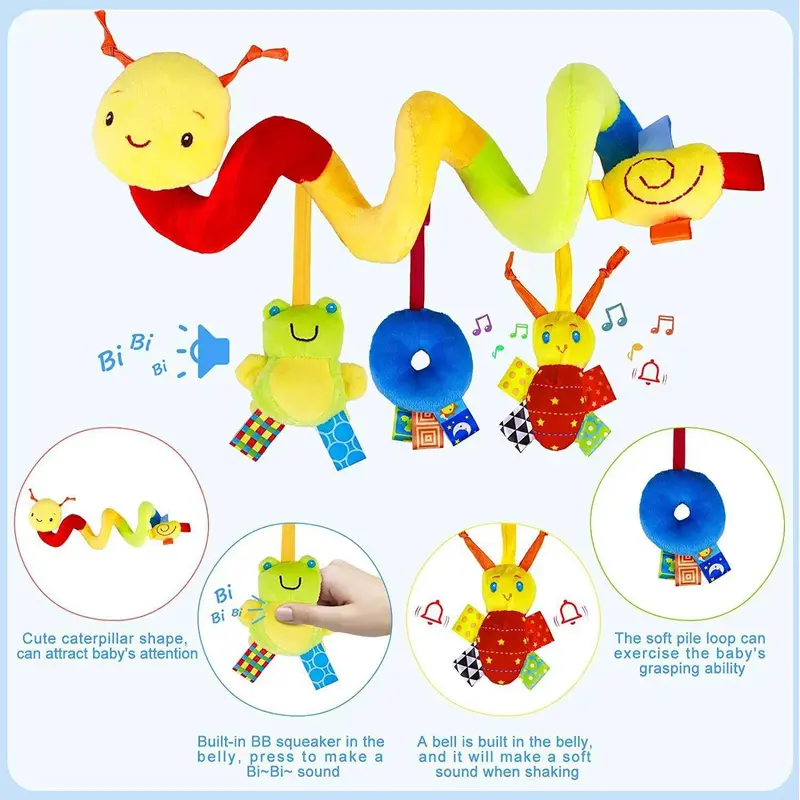 Spiral Plush Caterpillar Design Car Seat Toy, Cute Hanging Stroller Toy, Baby Car Seat Hanging Toy, Baby Toys, Car Seat Accessories 7