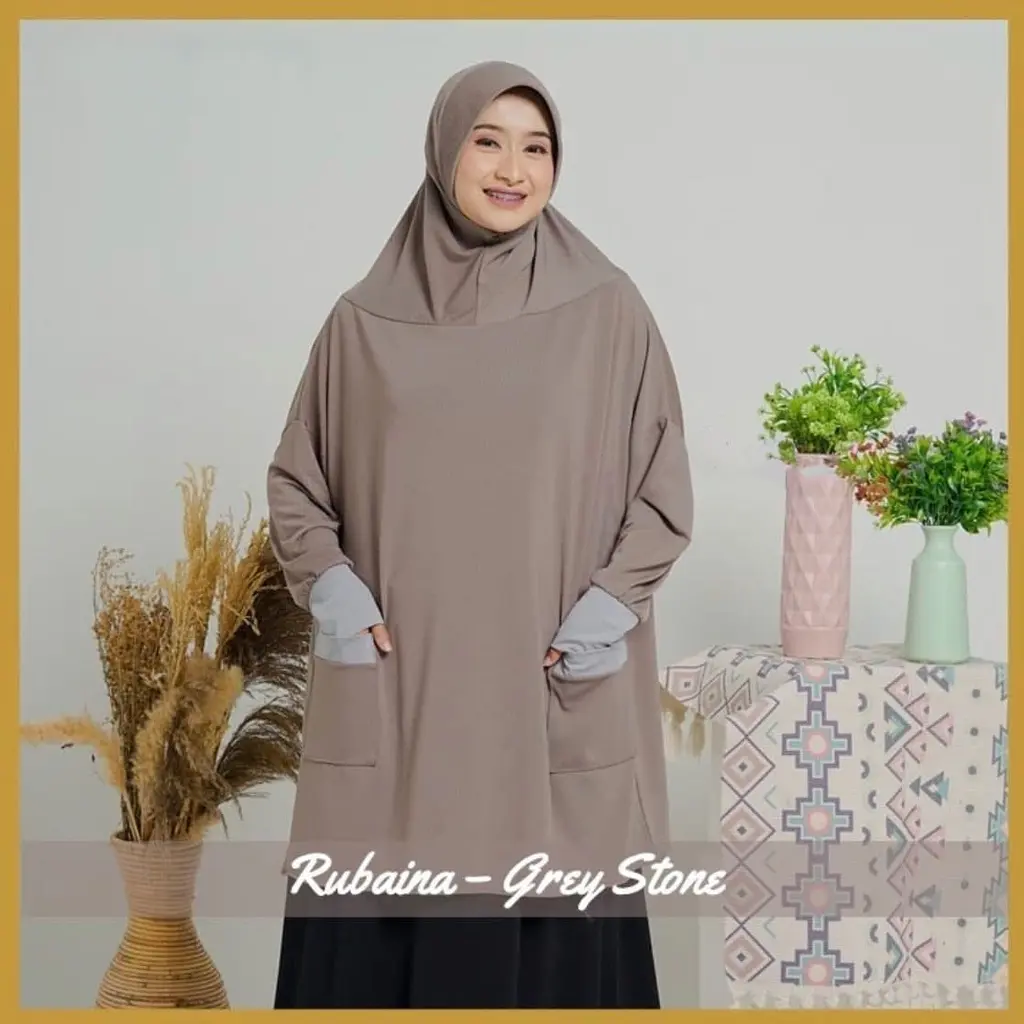 Hijab Lengan Saku Instan jumbo Fashion Muslim Wanita Ruby ZHI Coklat Hitam