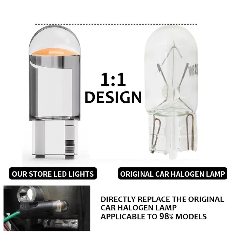 Bóng đèn LED T10 COB W5W 194 168, 1X, Đèn biển số ô tô, Đèn thoát khí bên Acrylic 2