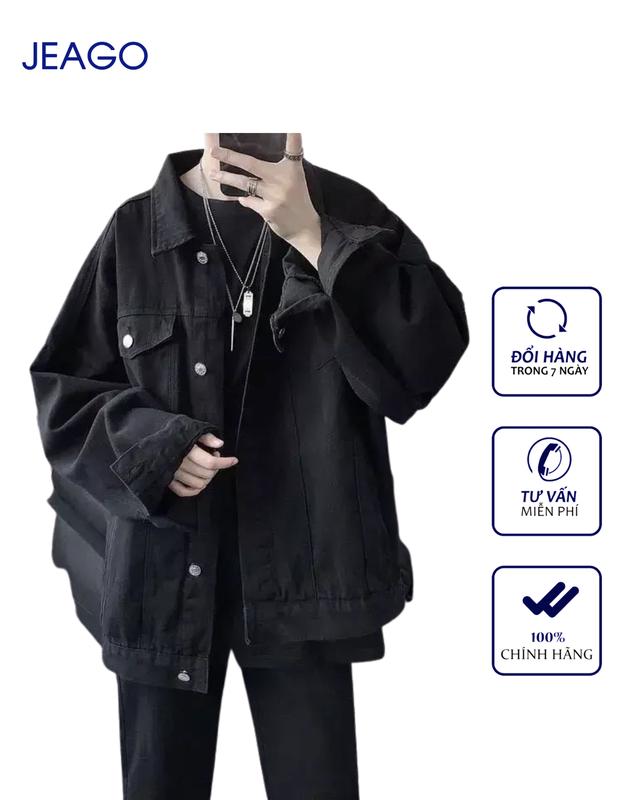 Áo Khoác Jeans Màu Đen Xanh Nhạt Trơn Dành Cho Nữ Và Nam JEAGOVN Menswear Tay Dài detroit  jacket Nhung
