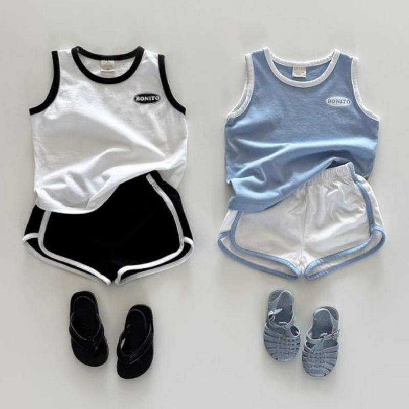 Bộ Đồ In Chữ Phong Cách Hàn Quốc, Chất Liệu Bông Cho Trẻ Em, Bộ Sưu Tập Mùa Hè, Hàng Mới Về, Bộ Đồ Hai Mảnh Áo Vest Và Quần Đùi Thường Ngày Thể Thao Cho Bé Trai