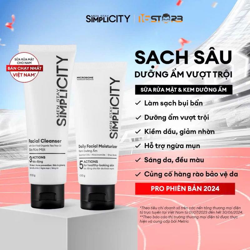 【Chính hãng】 【Sản phẩm bán chạy】 Bộ sản phẩm chăm sóc da làm sạch bảo vệ toàn diện cho nam Men Stay Simplicity Starter Duo: Sữa rửa mặt x Kem dưỡng ẩm