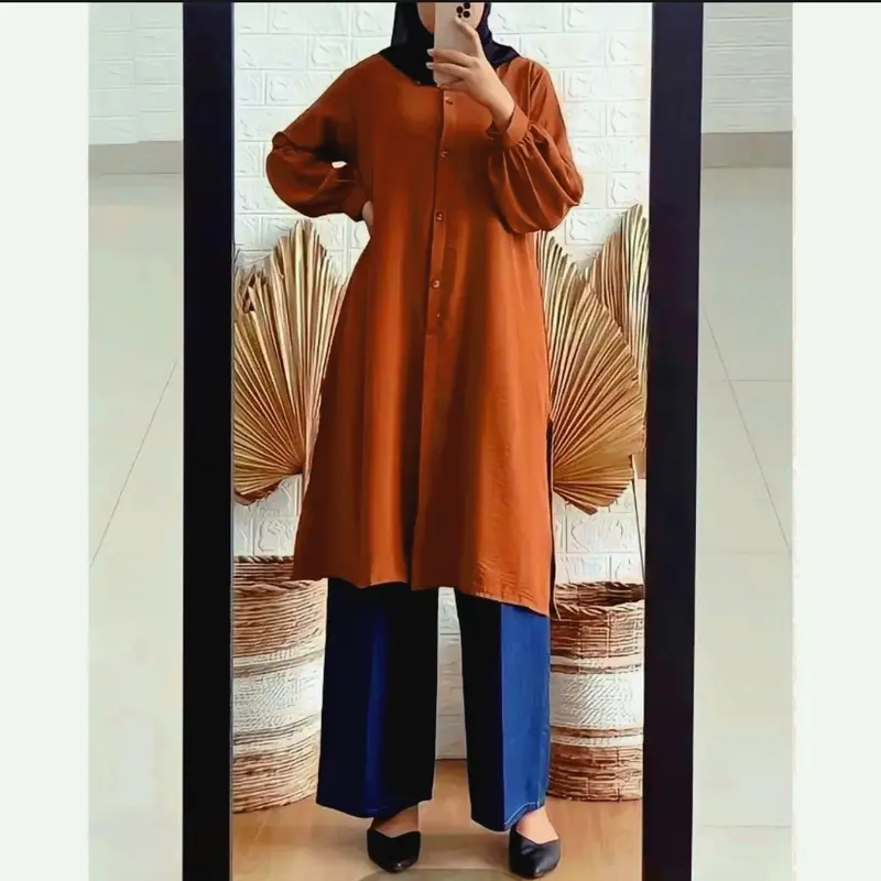 Tunik Crinkle airflow Lengan Panjang - Busui dan Wudhu Friendly Atasan Terbaru Wanita Muslimah Moderen - Kanaya Tunik Panjang Kancing Nyaman Lembut Kain 7