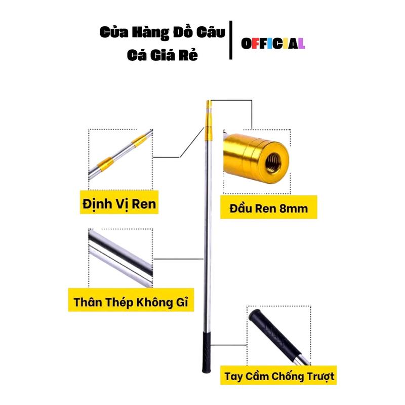  Cán vợt rút inox đa năng ốc zen 8mm tay cầm nhựa chống trơn trượt - Phù hợp câu cá nhiều mặt mợt khác nhau Bắt Cá Đi Câu Fishing 