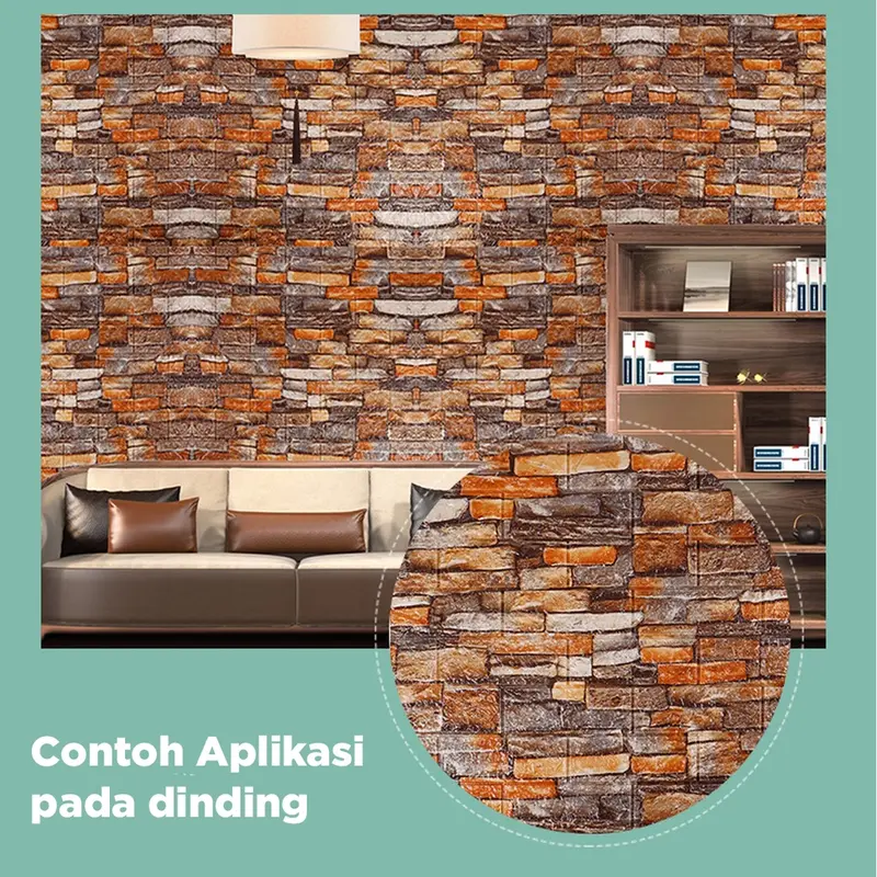 Wallpaper 3D foam Motif Batu Alam 70 x 77 CM Timbul Dekorasi Kertas 7