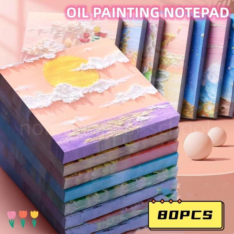 80 pcs oil painting notepad sticky post memo notes landscape - TikTok ...