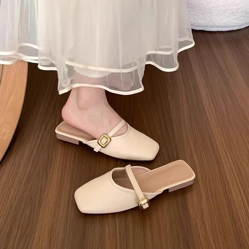Dép Lê Thanh Lịch, Phong Cách Pháp, Dành Cho Nữ, Thiết Kế Cổ Điển Mới, Bộ Sưu Tập Mùa Lò Xo Và Mùa Hè, Mũ Ngón Chân, Dễ Phối Đồ, Dép Mary Ngoài Trời, 2024 7