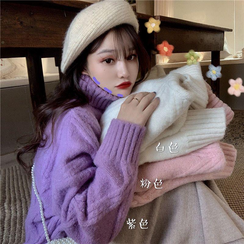 【áo sweater ins】Áo Len Xoắn Cổ Lọ Dáng Rộng Vừa Vặn, Dành Cho Nữ, Mùa Thu Và Mùa Đông, Hàng Mới Về 2022, Phong Cách Hàn Quốc, Áo Sơ Mi Lớp Nền Lười Biếng Dày, Dễ Phối Đồ Có Thể Mặc Ngoài Trời, Quần Áo Nữ, Quần Áo Trung Quốc, Áo Sơ Mi Dệt Kim Nữ 6