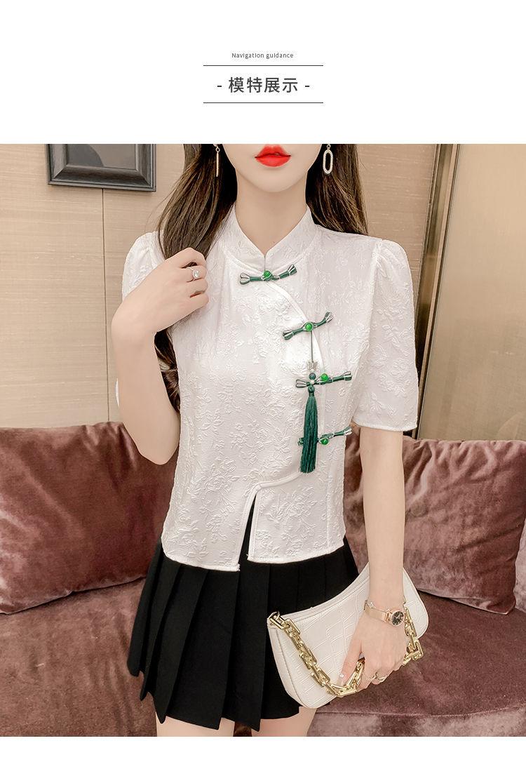 Product Introduction of Áo Sơ Mi Phong Cách Trung Quốc Hàng Mới Về, ngắn Tay Nữ, Bộ Sưu Tập Mùa Hè 2023, Thiết Kế Đẹp, Tay Phồng Độc Đáo Áo Có Nút Thắt Nút Trung Quốc Bất Đối Xứng 10