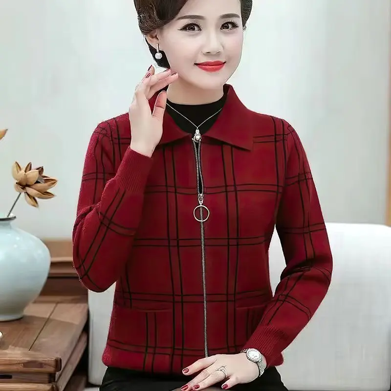 Áo Khoác Len Phong Cách Hàn Quốc, Lót Lông Cừu, Dành Cho Phụ Nữ, Mùa Xuân Và Mùa Thu Mới, 2020 Mùa Xuân, Mỏng, Mẹ TRUNG NIÊN, Ngoại Cỡ, Áo Sơ Mi Có Khóa Kéo Ngắn Top Jacket Women 7