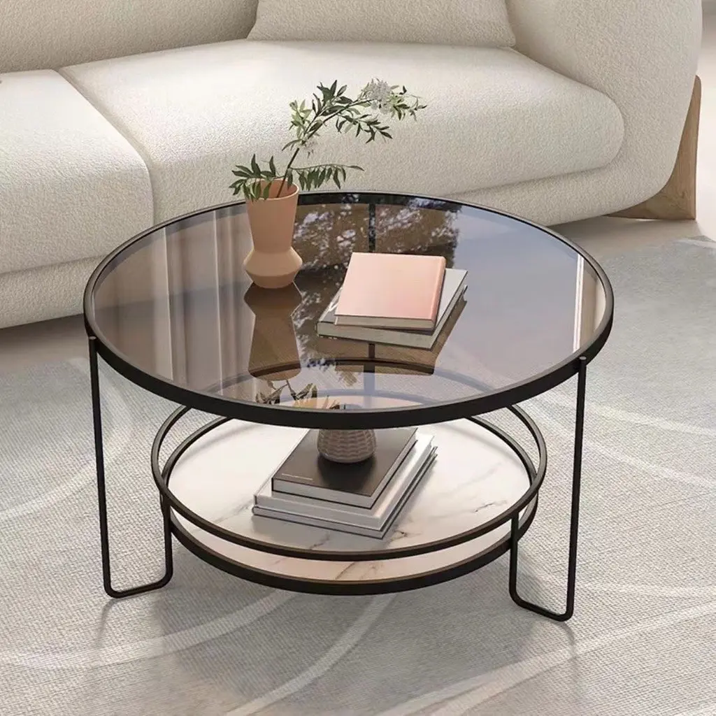 Bàn trà sofa , bàn cà phê 2 tầng mặt kính cường lực , khung kim loại tĩnh điện (giá xưởng) tròn