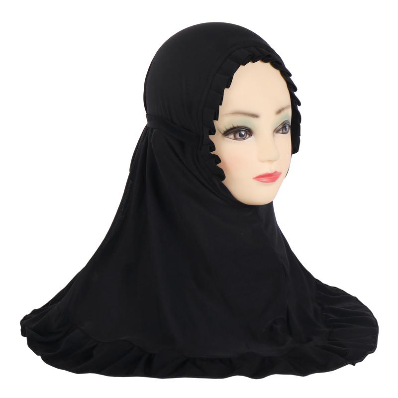 Product Introduction of Hat with Pleated Hem, Ruffled Edges, Lace Trim, Little Girl Children's Headscarf, Malay Scarf H364 9