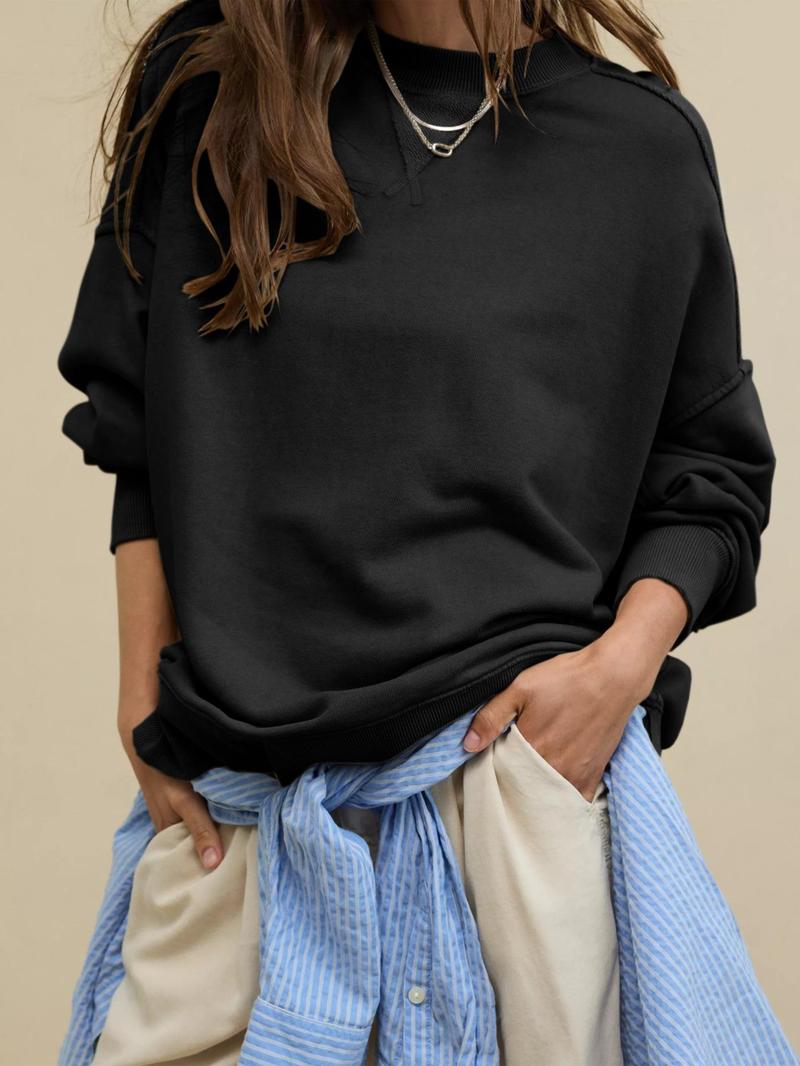 Product Introduction of Women's Plain Crew Neck Pullover Sweatshirt, Casual Long Sleeve Round Neck Sweatshirt for Spring & Fall, Fashion Women's Top for Daily Wear 9