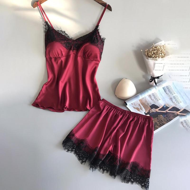 Đồ Ngủ Nữ, Không Tay, Bộ Cami Trang Trí Ren, Đồ Ngủ, Đồ Ngủ Satin, D5T4, Áo 4