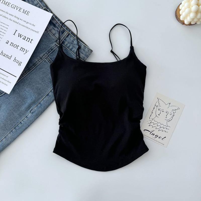 Product Introduction of [ 86k People Collection] Pure Desire Sweet and Spicy Camisole for Women, Inner Wear and Outer Wear, Beautiful Back Strap, Chest Pad, Ruched Design, Slim Fit, Flattering Top for Women 24