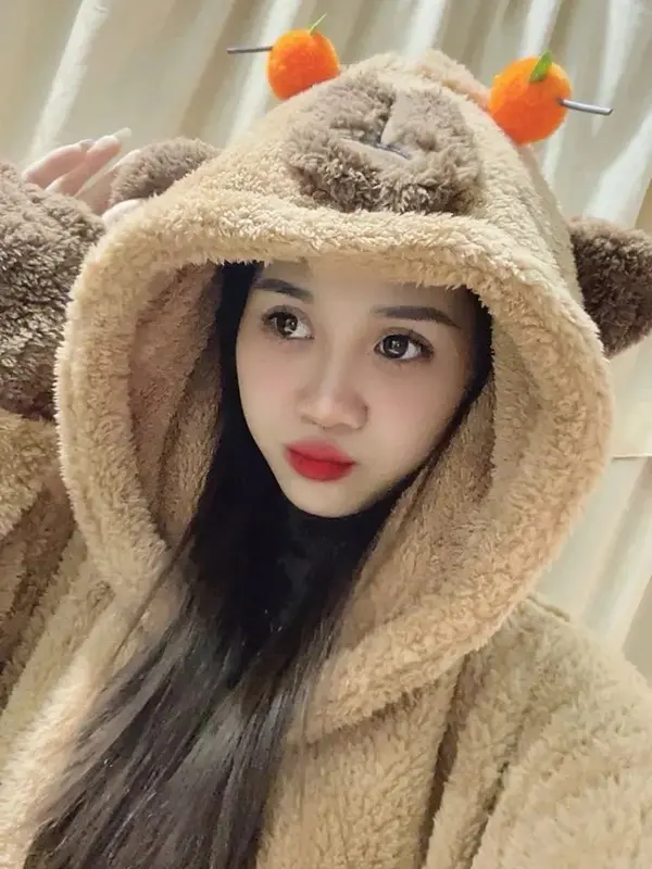 Áo choàng/Váy/ Bộ liền ngủ lông dài tay Capybara, Bộ đồ ngủ nữ mùa đông Capybara Áo ngủ Capybara Bộ Đồ Ngủ Vải Bông Nhung Capybara Dễ Thương T23 8