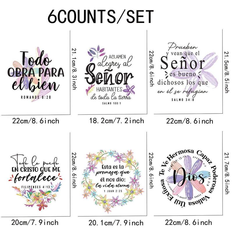 Floral & Letter Pattern Design Heat Transfer Sticker, 6 Counts/set DIY Iron On Transfers Sticker, Creative Heat Transfer Sticker for Clothes Bag DIY Supplies 1