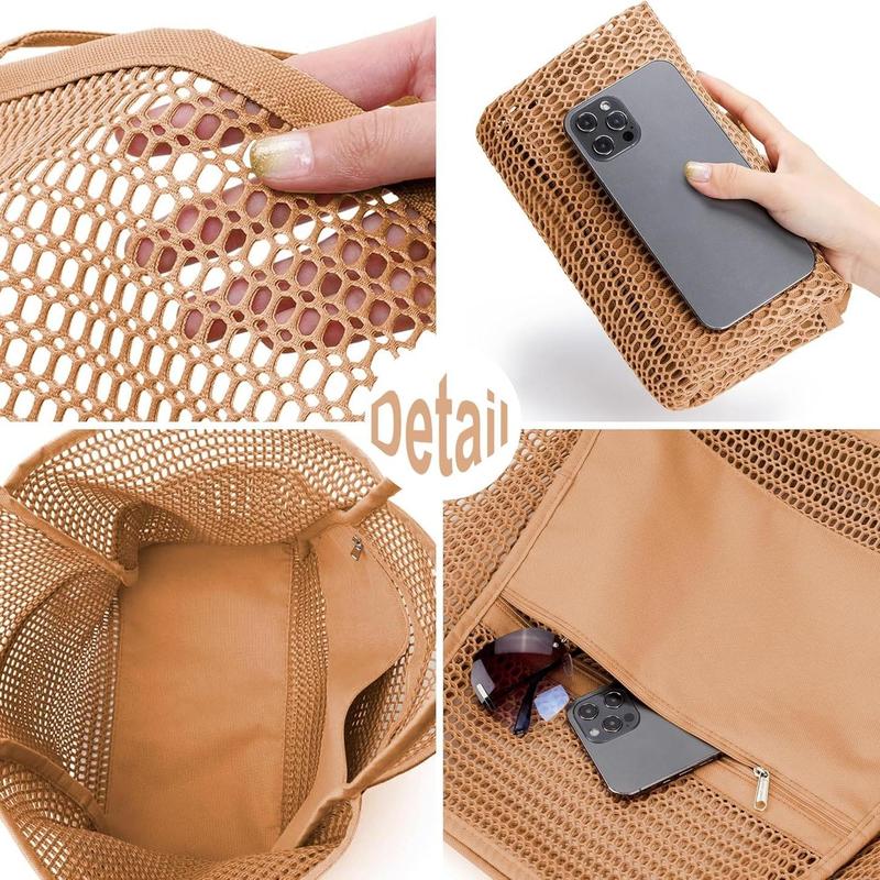 Mesh Beach Bag, Waterproof Woven Straw Beach Bag with Inner Bag, Summer Camping Travel Bag, Mother Plot Gift 4