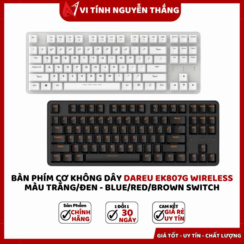Bàn phím cơ Không Dây DareU EK807G Wireless Màu Trắng/Đen - Blue/Red/Brown Switch - Bảo hành 24 tháng