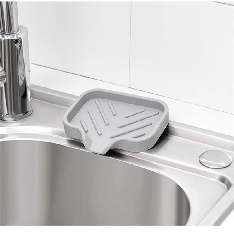 Product Introduction of Durable Soap Dish Sink Silicone Tray Self Draining Tray Kitchen Organizer Sponge Storage Holder Countertop Sink Bathroom Gadget Soap Storage Rack Home Decor 16