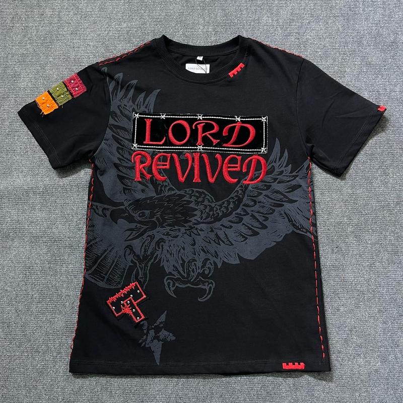 Áo thun nam LORD REVIVED màu đen tay ngắn, họa tiết thêu đại bàng , chất thun cotton, đính đá bi titan không gỉ sét , không bị oxi hóa