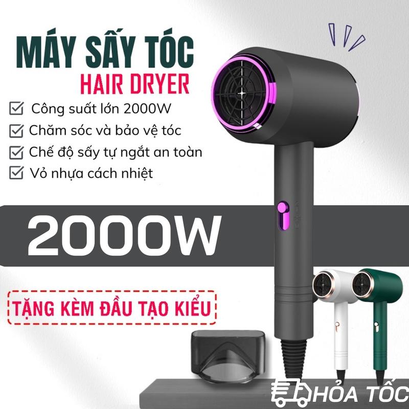 Máy Sấy Tóc Công Suất Lớn 2000W, Tạo Kiểu Chuyên Nghiệp, 2 Chiều Nóng Lạnh 3 Chế Độ, Tặng Kèm Đầu Sấy Tạo Kiểu