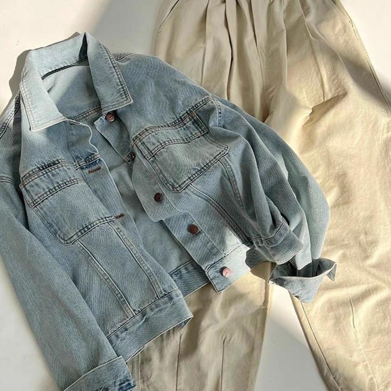 Product Introduction of Áo Khoác Denim Cổ Điển Phong Cách Instagram Người Nổi Tiếng Trên Internet, Chất Liệu Cotton Đã Giặt, Dành Cho Nữ, Thích Hợp Cho Mùa Xuân Và Mùa Thu, Mỏng Và Phong Cách Hàn Quốc, Dáng Rộng Vừa Vặn, Áo Sơ Mi ngắn Tay Và Dài, Phong Cách Âu Mỹ 5