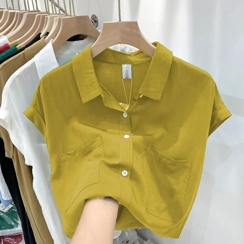 Áo Sơ Mi Nữ Ngắn Tay, Quần Áo Nữ Thời Trang, Phong Cách Hàn Quốc, Thiết Kế Mỏng Mùa Hè, Dáng Rộng Thường Ngày Che Bụng, Áo Hợp Xu hướng 2024 Hàng Mới Về Top Women Voi Shirt