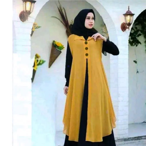 OUTER SERUTY CARDIGAN TANPA LENGAN POLOS KANCING PANJANG Ceruty Muslim Wanita Kardigan Atasan Baju kondangan