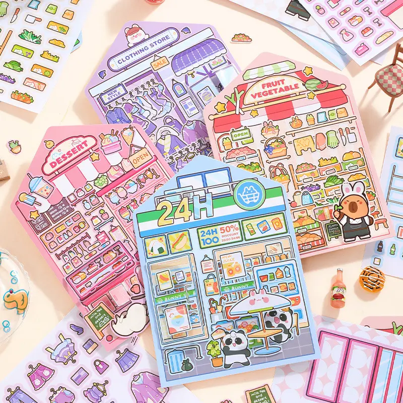[4 Books] 3D Pop-Up Street Scene Sticker Set – XINMO No-Cut DIY Activity Book Kids' Educational Quiet Toy| Hands-on Craft for Children