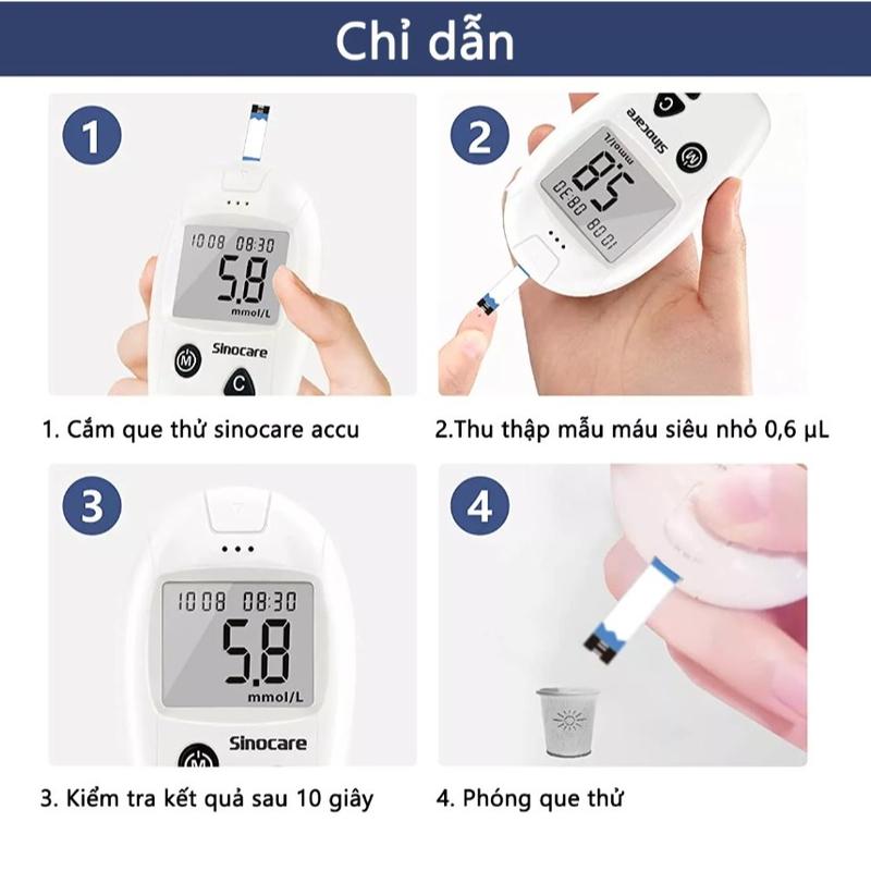 Safe-Accu, que thử đường huyết dùng cho máy Sinocare, hộp 50 que (2 lọ x 25) + 50 kim 6